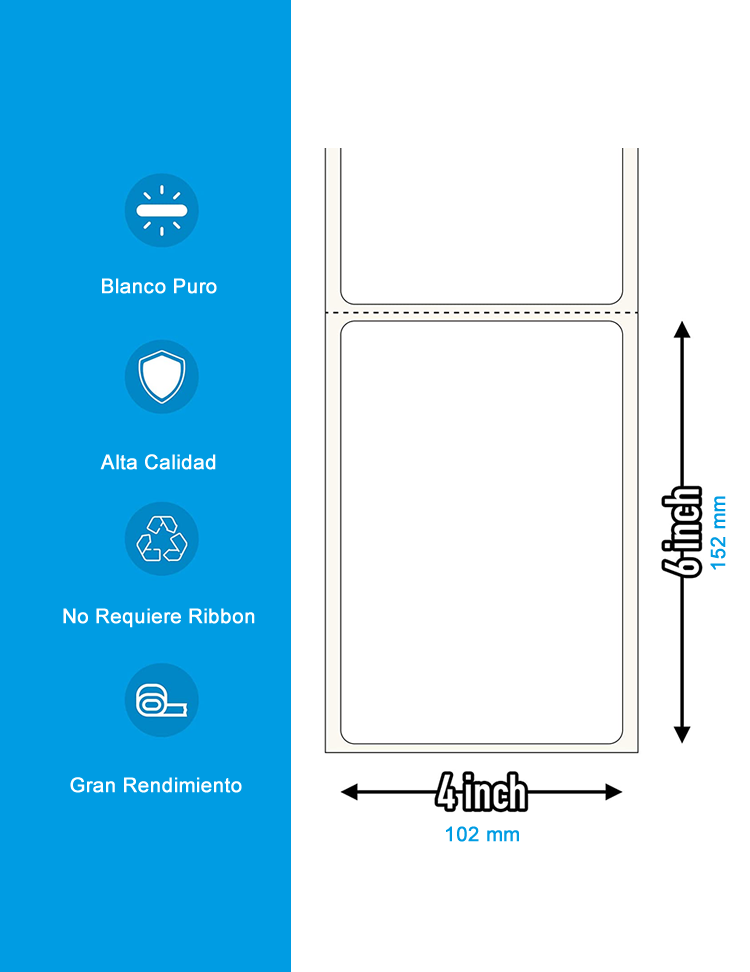Etiquetas Industriales Térmicas Directas 4X6 Pulgadas (102X152 Mm) Rollo Con 1000 Piezas
