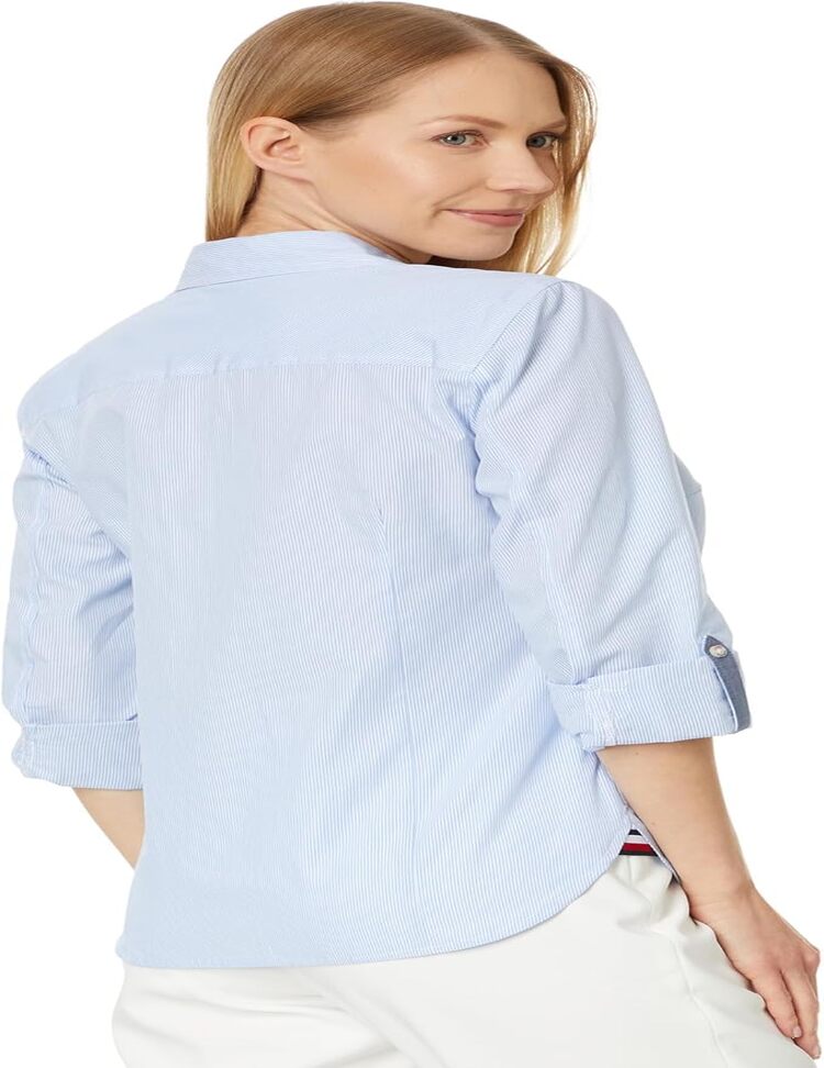 Camisa Con Cuello Abotonado Y Mangas Ajustables Para Mujer De Tommy Hilfiger