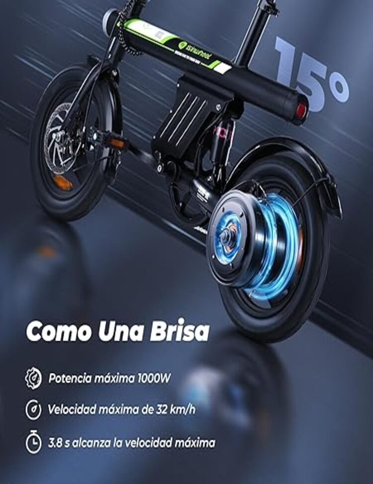 Isinwheel U1 Bicicleta Electrica Plegable Para Adultos Y Adolescentes, De Combinación De Cadena De 1.2M,Máxima De 1000W Velocidad Máxima 32KM/H,Pas Hasta 60KM, Tres Modos De Velocidad, Negro
