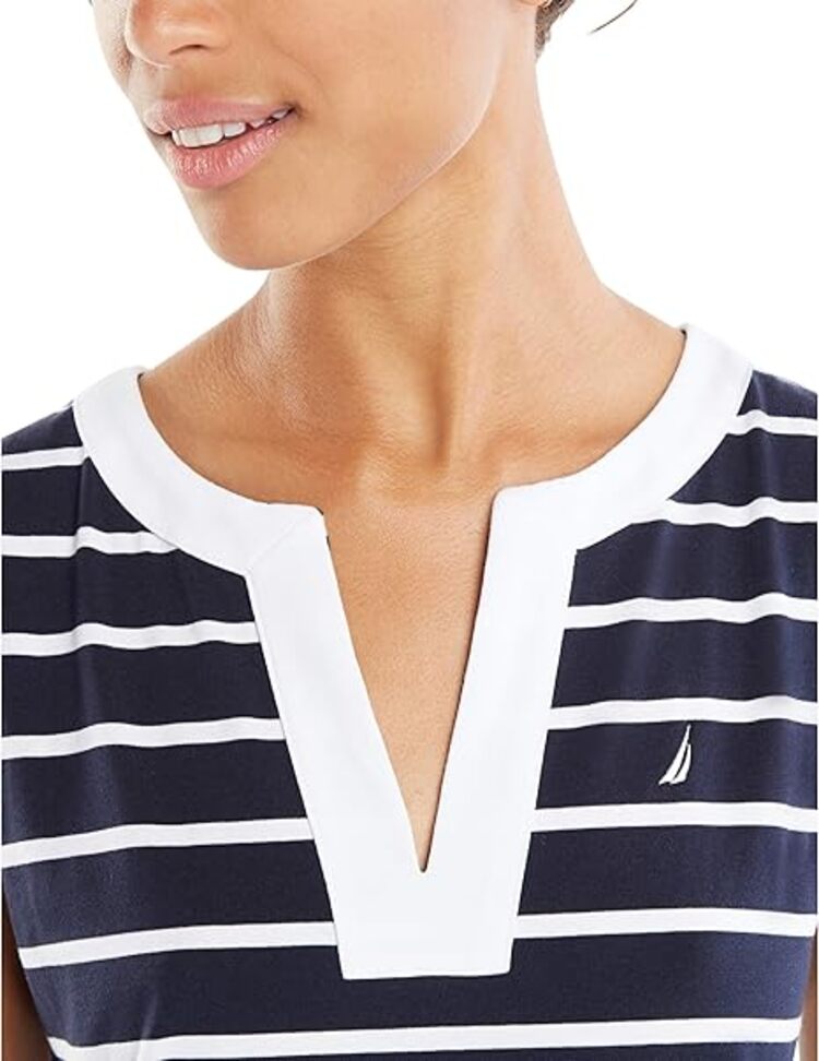 Nautica Vestido Polo De Algodón Elástico Sin Mangas Con Cuello En V Y Rayas Breton Vestido Casual Para Mujer